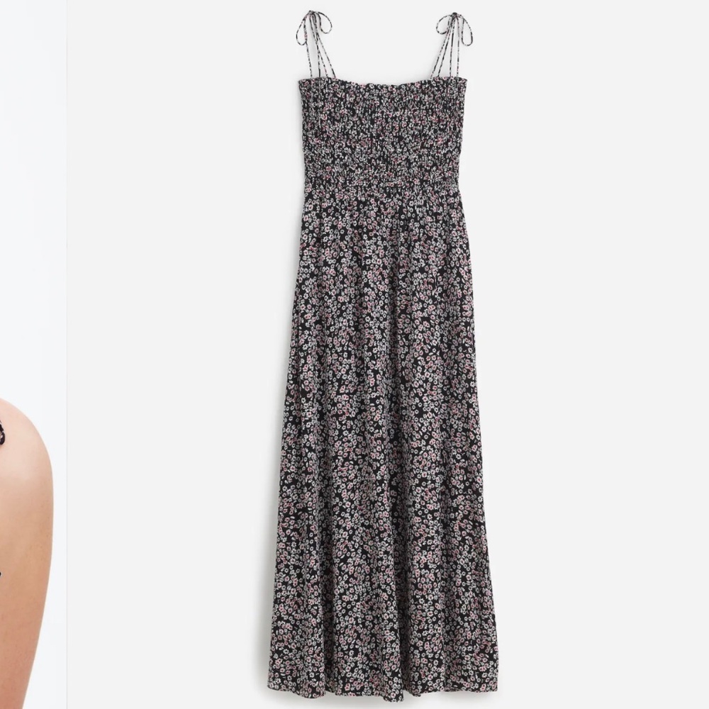 Smocked Tie-Strap Midi Dress in Floral